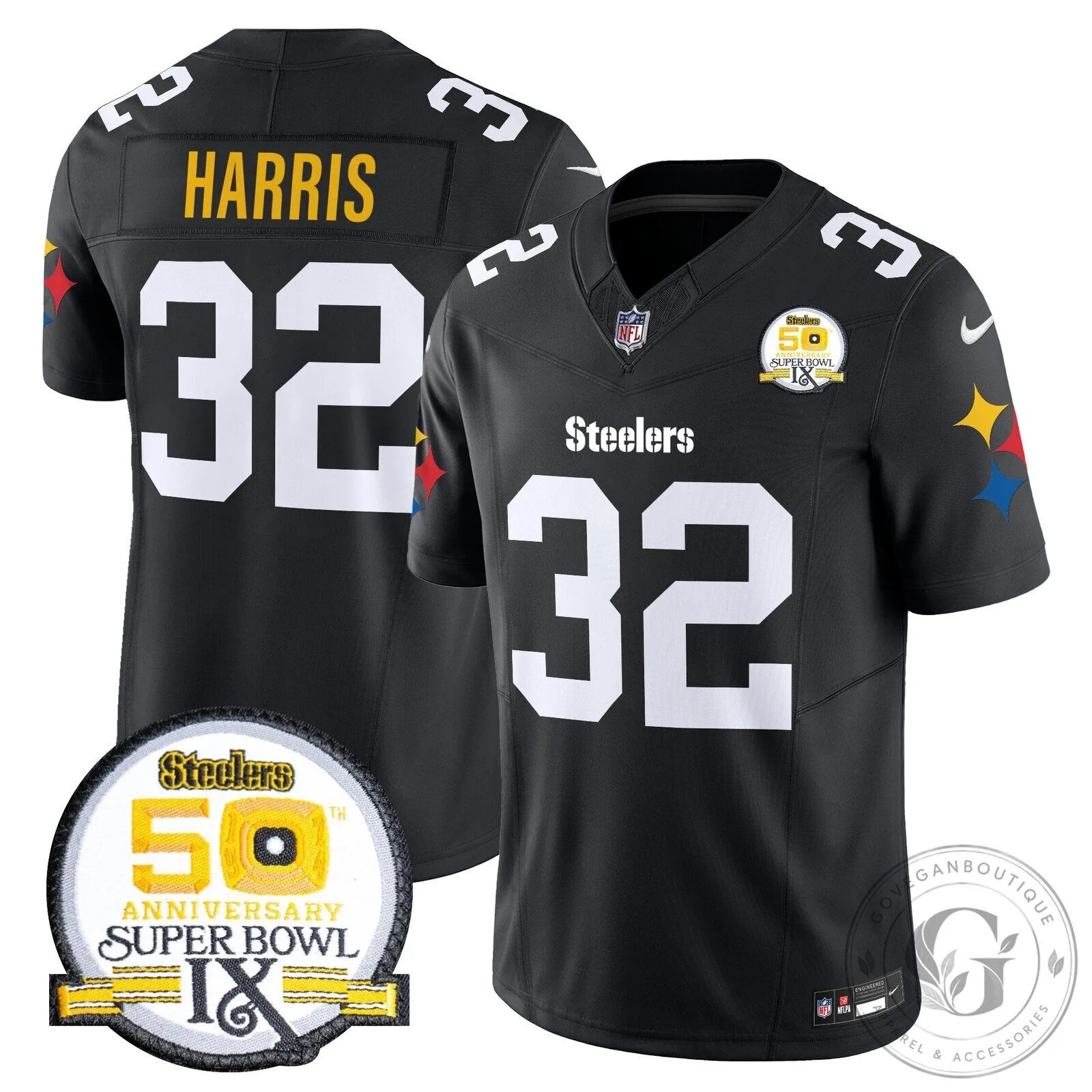 Black Football Jersey Celebrating Pittsburgh Steelers' 50th